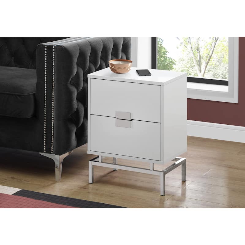 Contemporary 2-Drawer End Table Metal Base Wood Top Nightstand for Bedroom or Living Room - 18.25”L x 12.75”W x 23.5”H