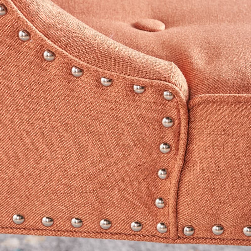 Orange Modern 28" Accent Chair with Button Tufted Waffle Stitching and Nailheads