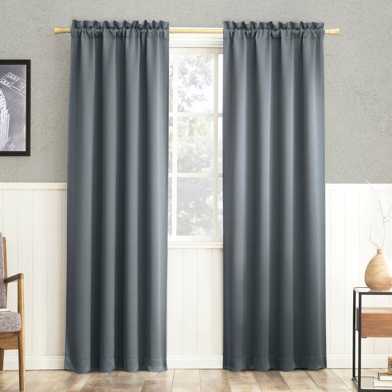 Sun Zero Hayden Energy Saving Blackout Rod Pocket 1-Piece Curtain Panel, Single Panel - 40x63 - Denim Blue