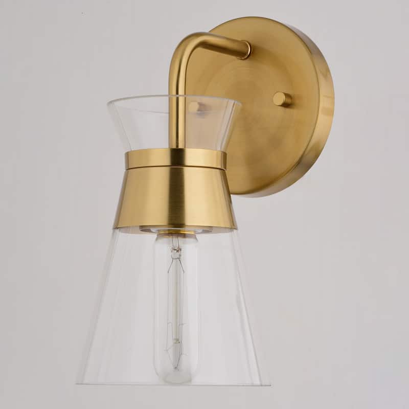 Harper Gold Brass Mid-Century Modern Bathroom Vanity Light Fixture Clear Glass