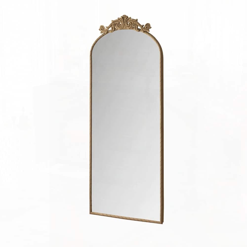 Arched Full Body Mirror with Vintage Ornate Carved Applique on Top - 58"x24"