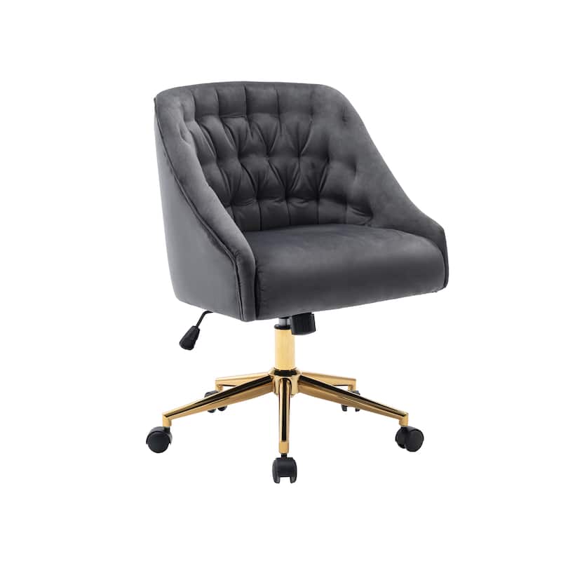 Porthos Home Hattie Tufted Velvet Office Chair, Gold Base With Wheels - Grey