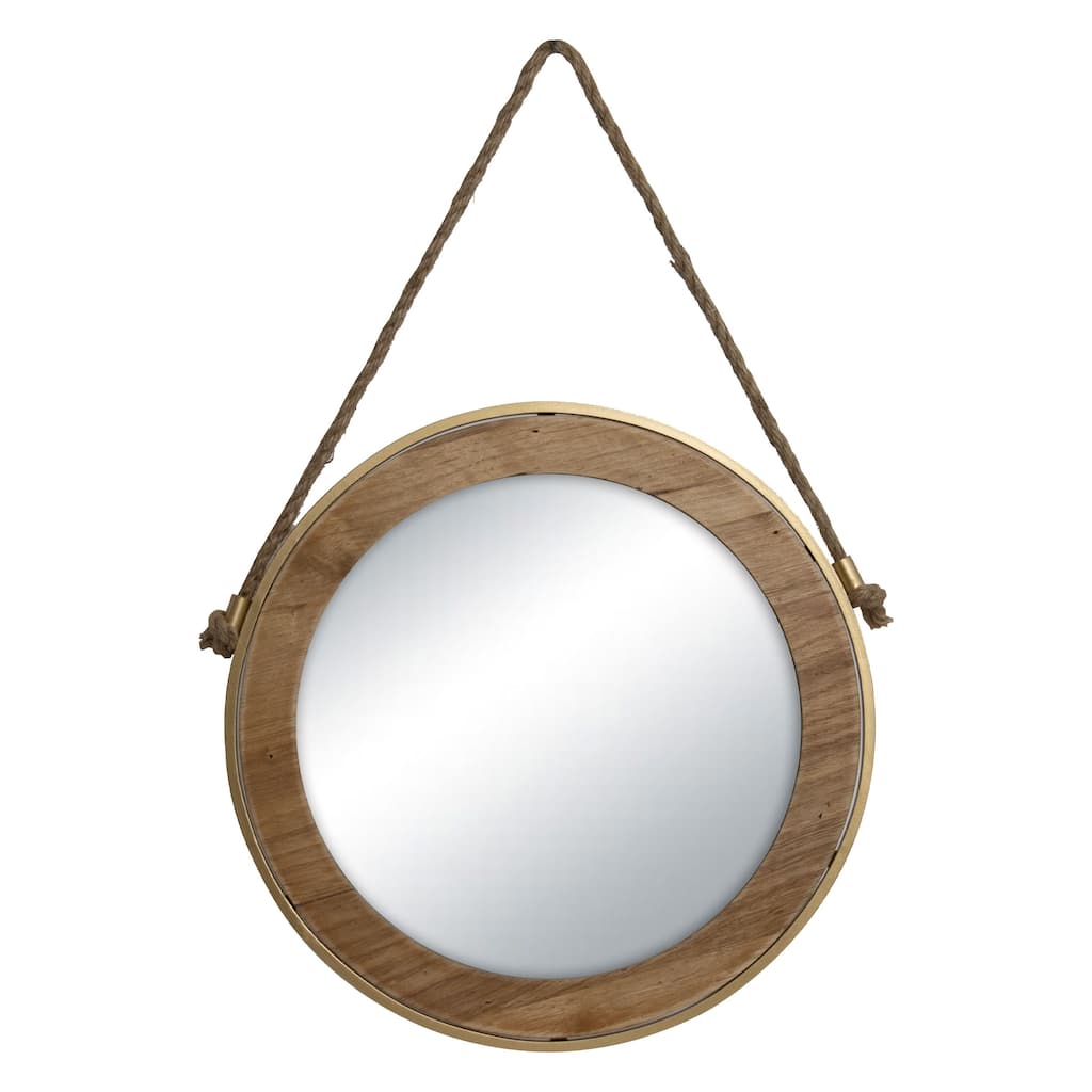 Foreside Home & Garden 15.25 inch Diameter Round Wood Wall Mirror with Hanging Rope - Multi