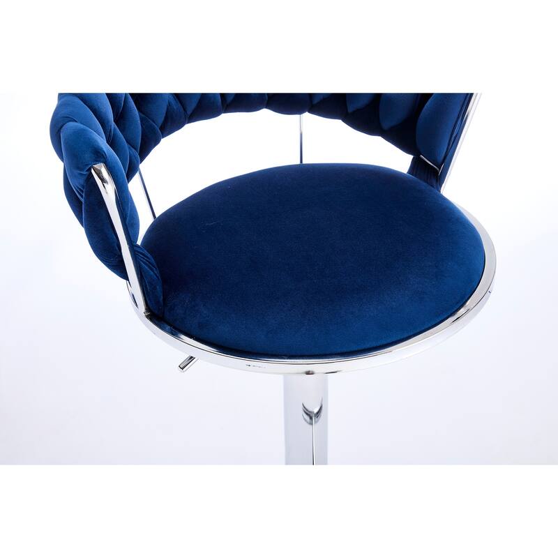 Set of 2 Bar Stools,with Chrome Footrest and Base Swivel, Height Adjustable, Velvet Upholstered + Chrome Leg Simple Bar Stool