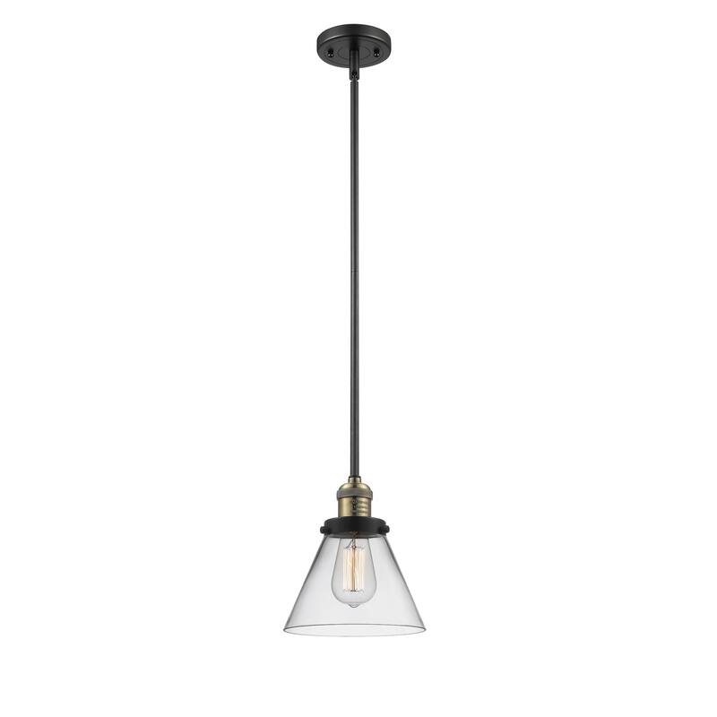 Innovations Lighting Franklin Restoration Cone - 1 Light 8" Stem Hung Mini Pendant - Clear/Black Antique Brass