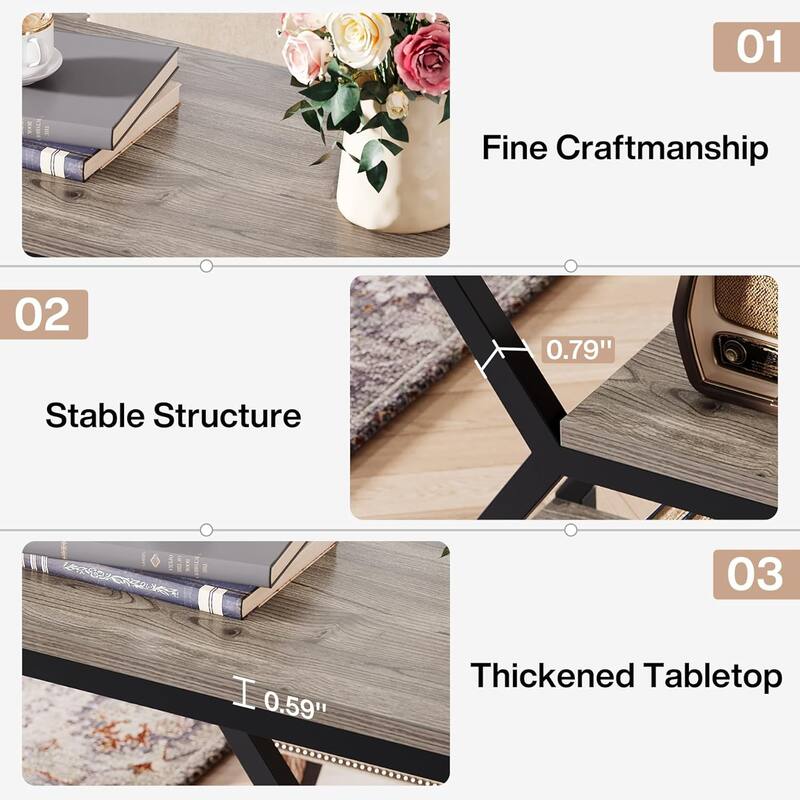 23.62 Inches Brown Wooden End Table, 3-Tier Industrial Rectangle Sofa Side Table for Living Room