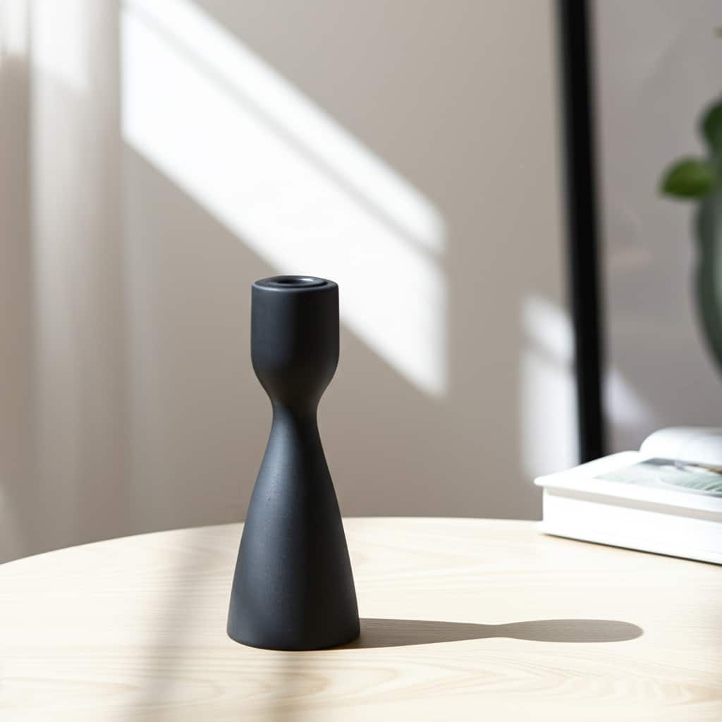 Mango Wood Taper Candle Holder Minimalist Silhouette Modern Design
