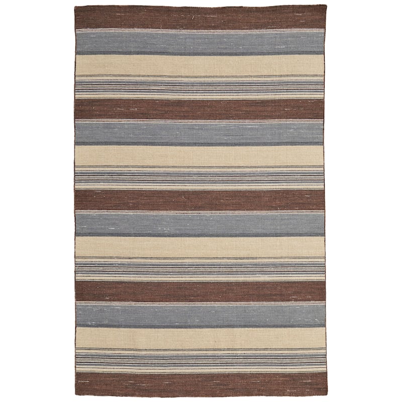 Grand Bazaar Naida Hand Knotted Stripes Transitional Area Rug - 5' x 8' - Brown/Gray/Yellow