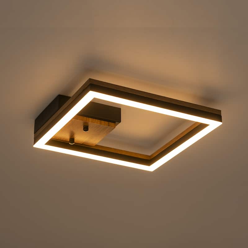 Modern Farmhouse 1-Light Wood LED Flush Mount Ceiling Light