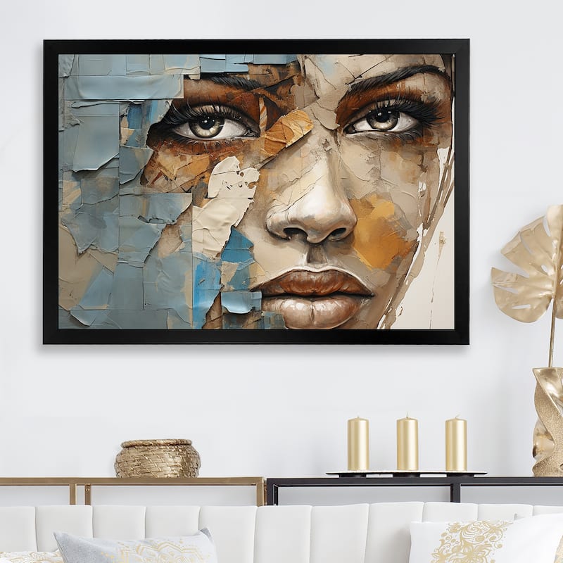 Designart "Paint Collage African Woman I" African American Art Framed Wall Art Prints