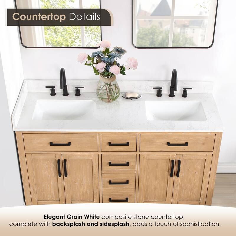 Altair Gavino Bath Vanity with Grain White Composite Stone Top, no Mirror