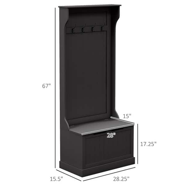 dimension image slide 2 of 4, HOMCOM 28" 3-In-1 Entryway Hall Tree with Storage Bench, Coat Rack with Four Hooks and Shoe Storage, Gray