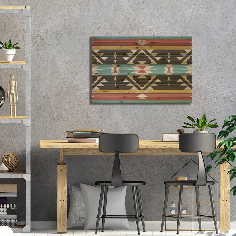 Black, Red & Blue Tribal Pattern Print On Wood by 5by5collective - Multi-Color
