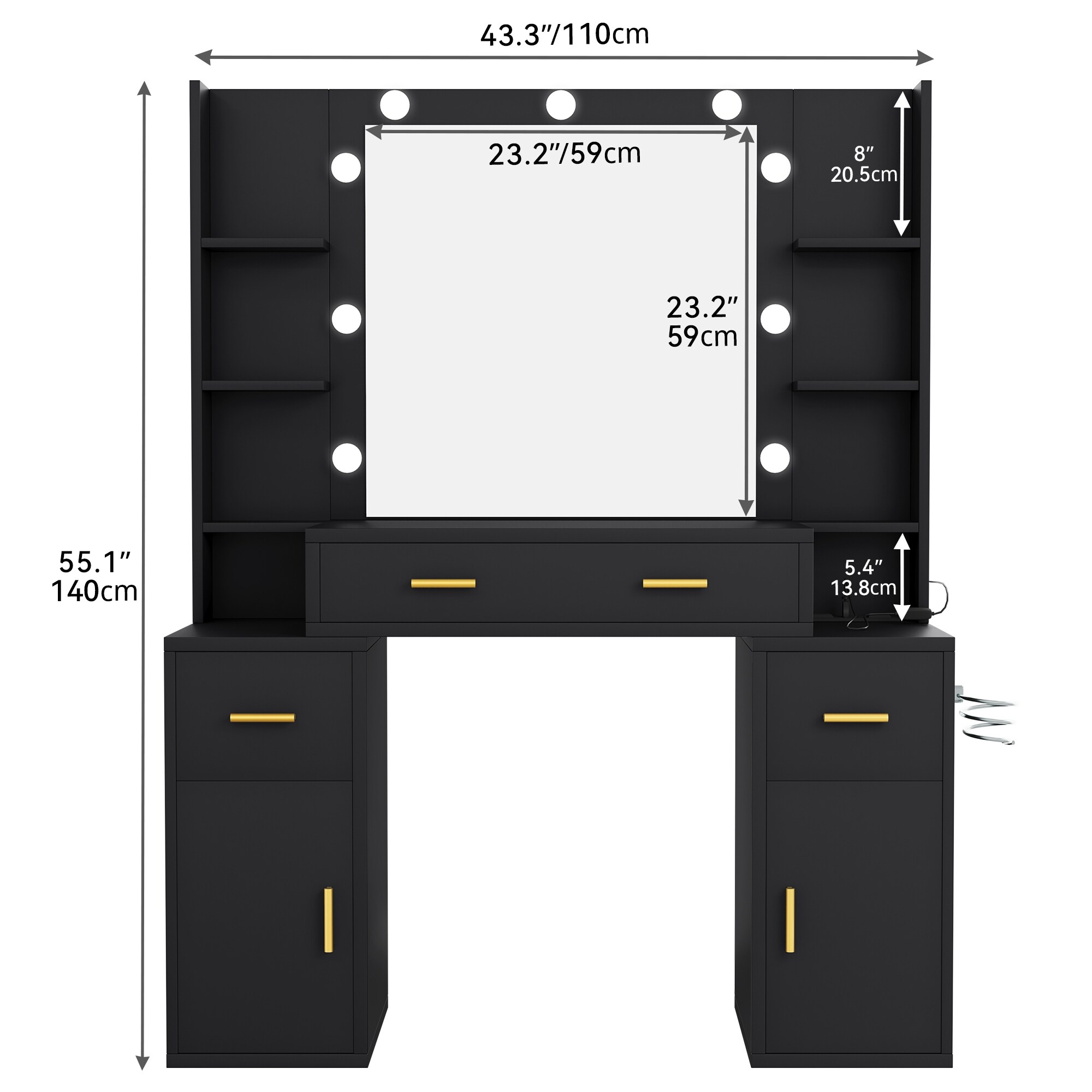 9 LED Vanity Desk Makeup Dressing Table Set With Lighted Mirror