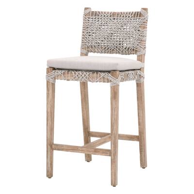 Interwined Rope Design Counter Stool with Removable Seat Cushion, Gray