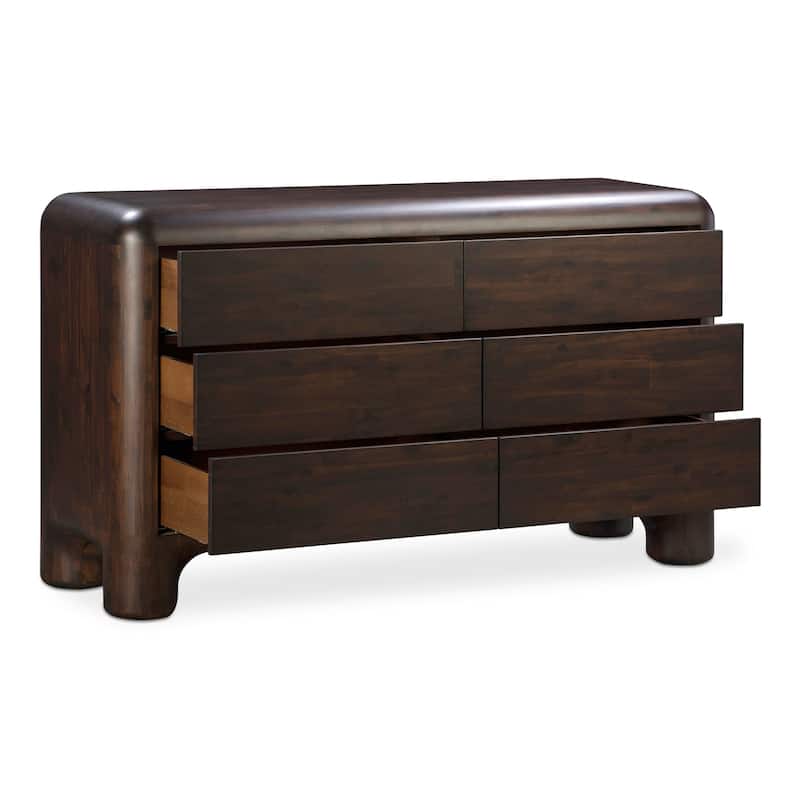 NADAAL STUDIOS Zanric Dresser, Six Drawer Acacia Wood with Soft-Close Glides and Chunky Legs, Dark Brown