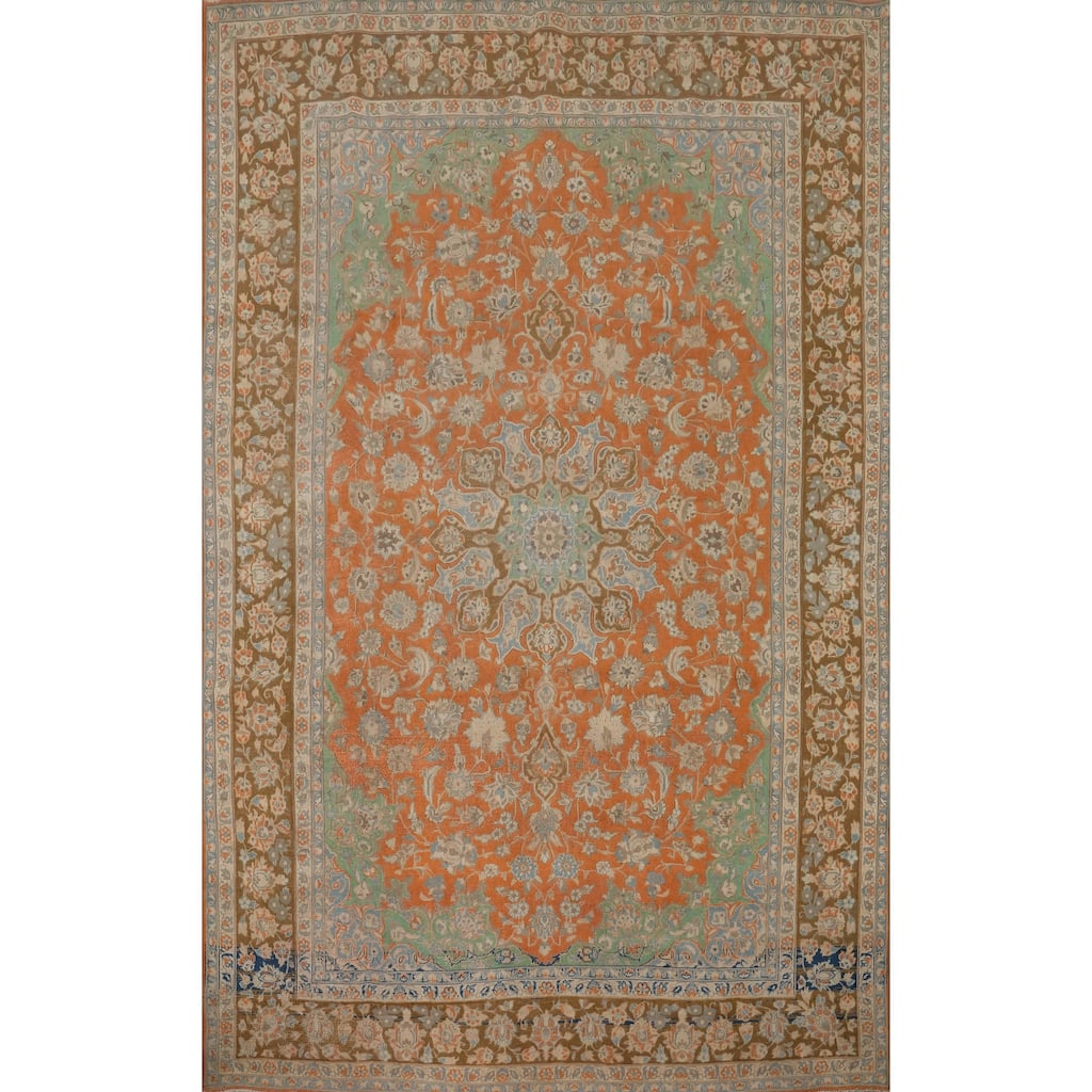Hand Knotted Oriental 100% Wool Carpet Traditional Floral Oranges & Rust Najafabad Area Rug - 13' 7'' X 9' 6''