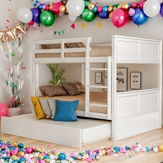 Multi-functional Full Over Full Bunk Bed With Twin Size Trundle For Bedroom,Dorm,Adults,Kids
