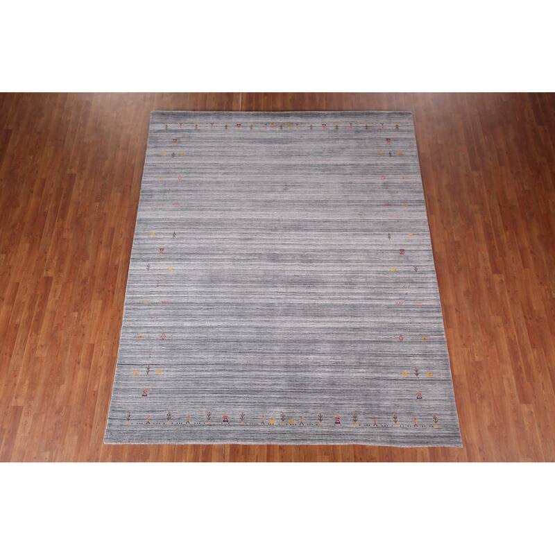 Striped Gray Gabbeh Oriental Area Rug Handmade Wool Carpet - 7'11"x 9'9"