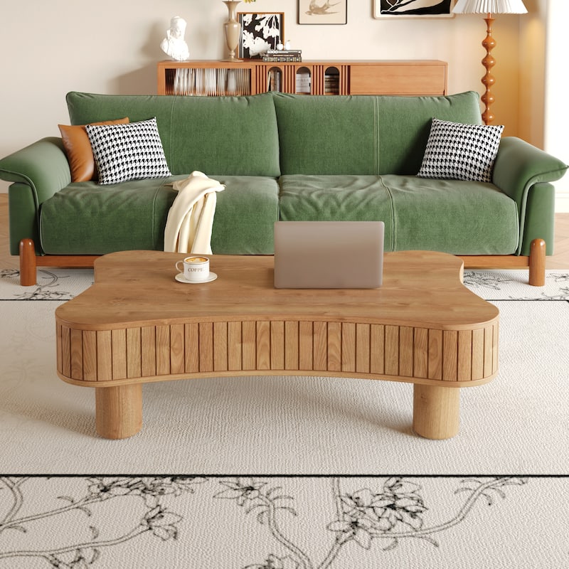 GDFStudio - 42" Lift-Top Coffee Table with Fluted Panel, Hidden Storage & Hydraulic Lift, Curved Corners