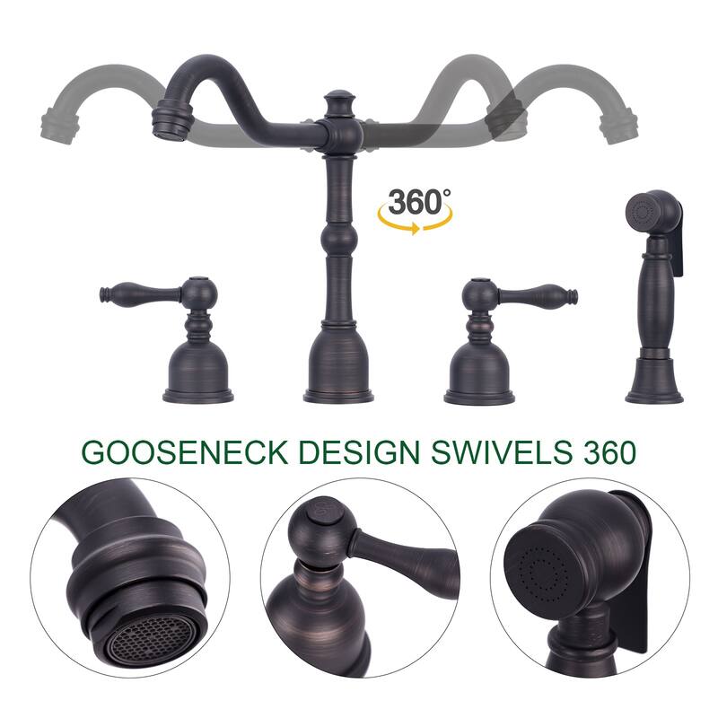 Two-Handles Widespread Kitchen Faucet with Side Sprayer