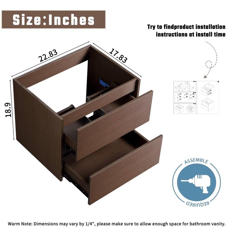 24" Wall-Mounted Floating Bathroom Vanity with Sink Whitout Faucet and Darin