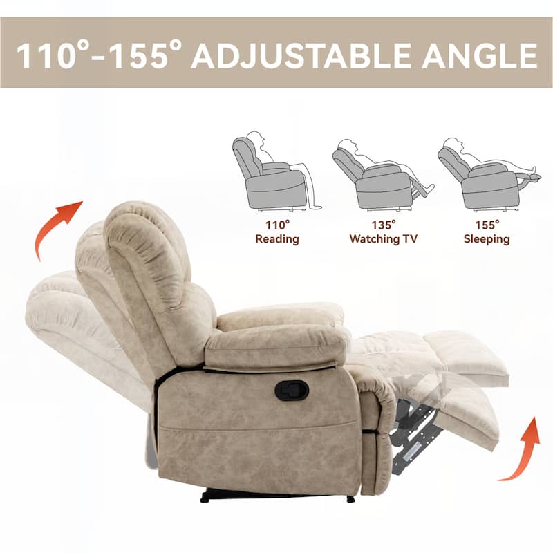 Large Manual Recliner Chair in Fabric for Living Room,Beige