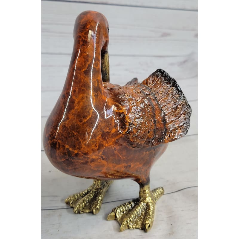 Real Bronze Metal Duck Painted Bird Cast Sculpture Statue Figurine 7 Inches X 6 Inches