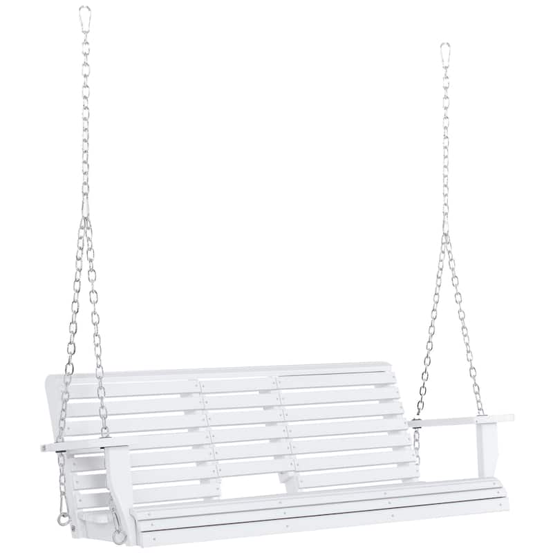 Outsunny 3-Seater Wooden Porch Swing Bench with Folding Coffee Table, Durable PU Coating, Chains Included - 59" x 29.5" x 20.75"