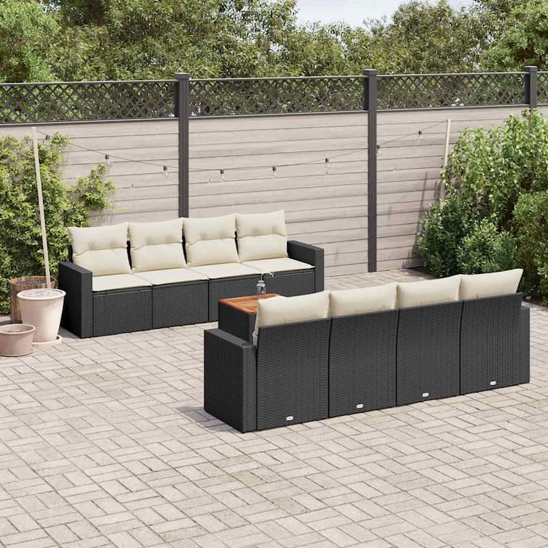 vidaXL Patio Sofa Set with Cushions Outdoor Furniture 9 Piece Poly Rattan - 25.8 x 24.4 x 27.2 - Black and Cream