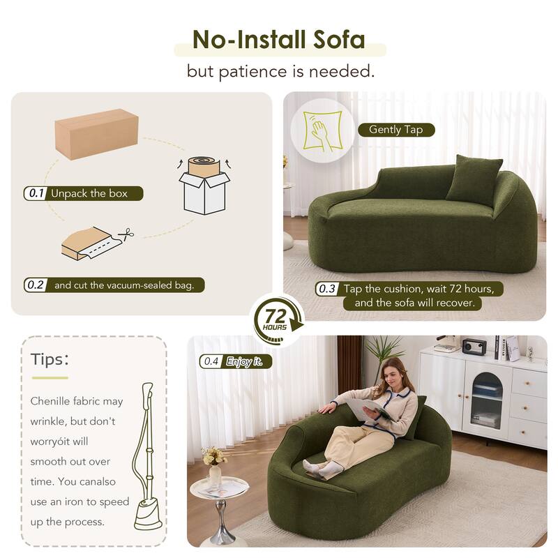 LY-048 Compression Curved Chaise Longue Chair Indoor, Modern Chenille Loveseat Couch