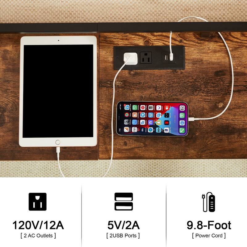 Javlergo 3-Piece Console Table and Stool Set, 39.4" Sofa Table with USB Charging Station and 2 Adjustable Swivel Chairs