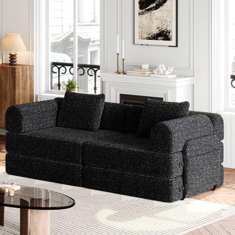 Floor Standing Chenille Sleeper Sofa Bed Folding Loveseat Couch