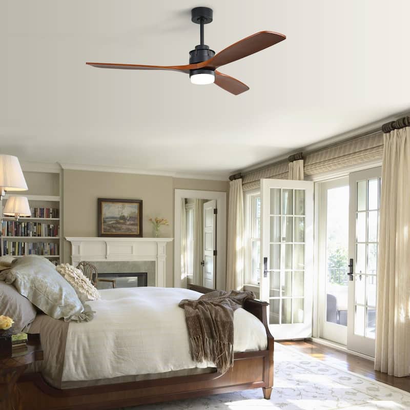Sofucor 42"/48"/ 52"/60"Noiseless Walnut Wood Ceiling Fan with Remote Control, Integrated Light Optional