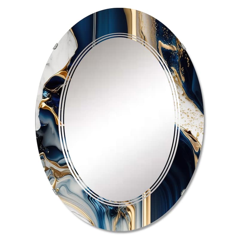 Designart 'Abstract Geode Waves Blue V' Printed Modern Waves Wall Mirror