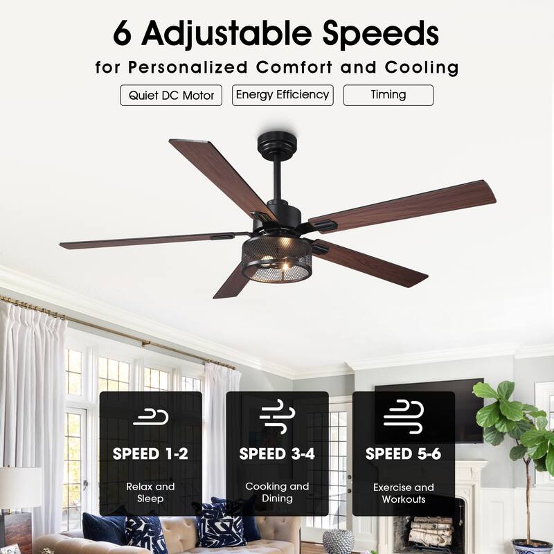 Vaczon 60" Black Reversible Wood 5-Blade Smart Ceiling Fan with Light and APP Control