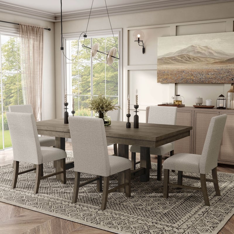 Furniture of America Jusk Rustic Grey Wood 7-Piece Dining Table Set - Grey