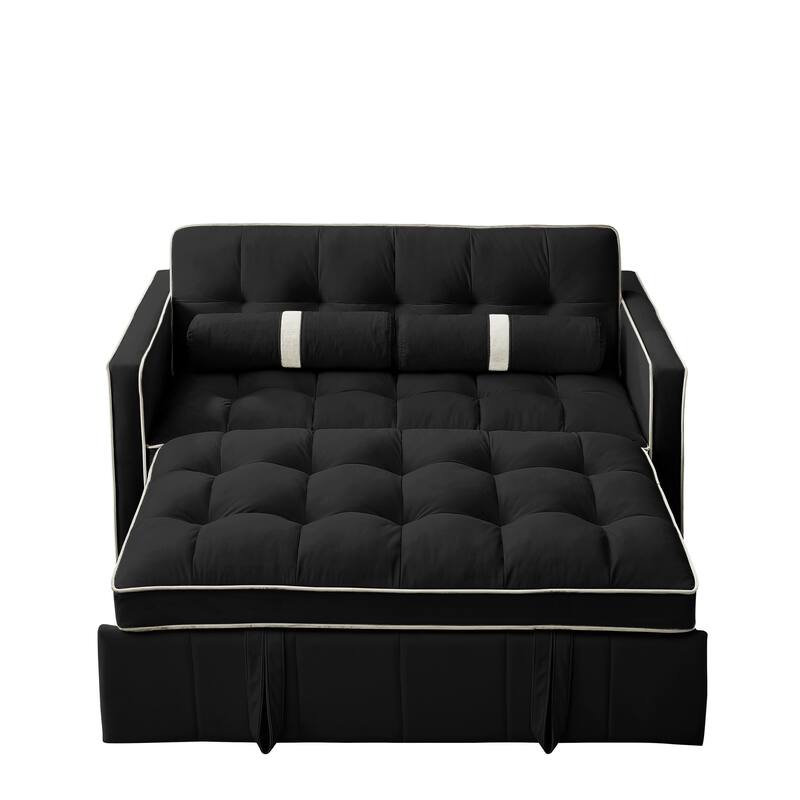 Multifunctional Velvet Sofa Bed with Pull-Out Design, Adjustable Backrest & Pillows