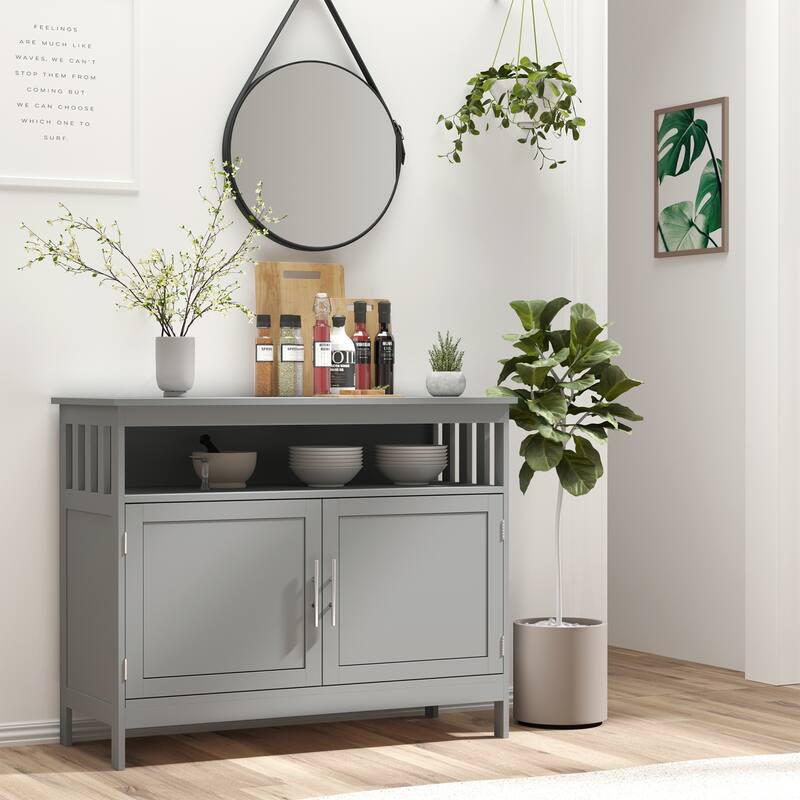 Grey MDF Console Table with Cabinet and Adjustable Shelf for Living Room or Dining Room - 39.25" x 17" x 31.5"