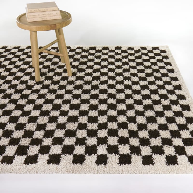 Covey Plush Checkered Thick Shag Area Rug - 7'10" x 10' - Dark Brown