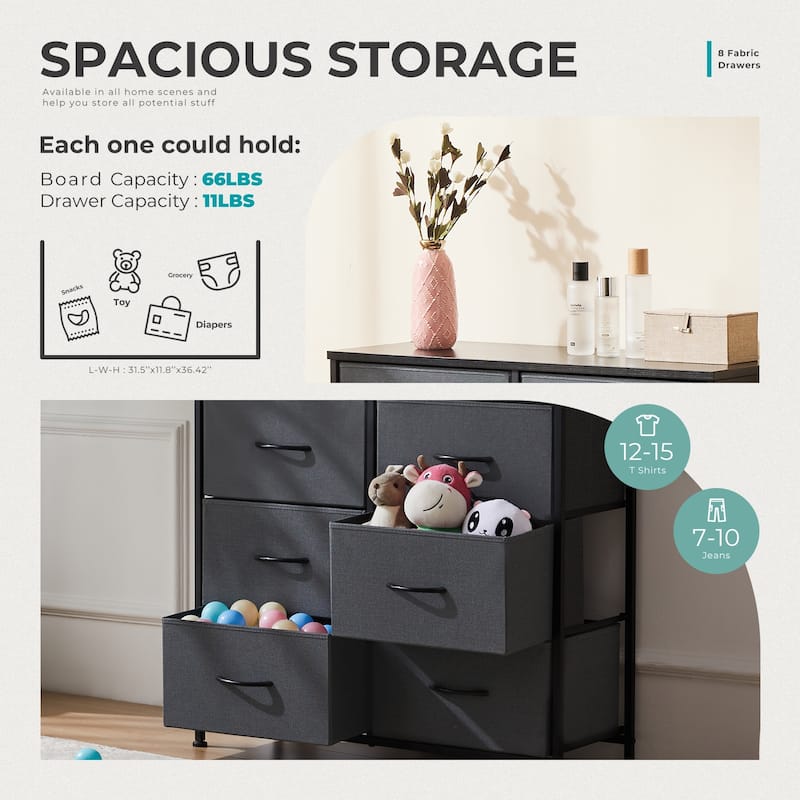 Tall Dresser Storage Tower with 8 Fabric Drawers