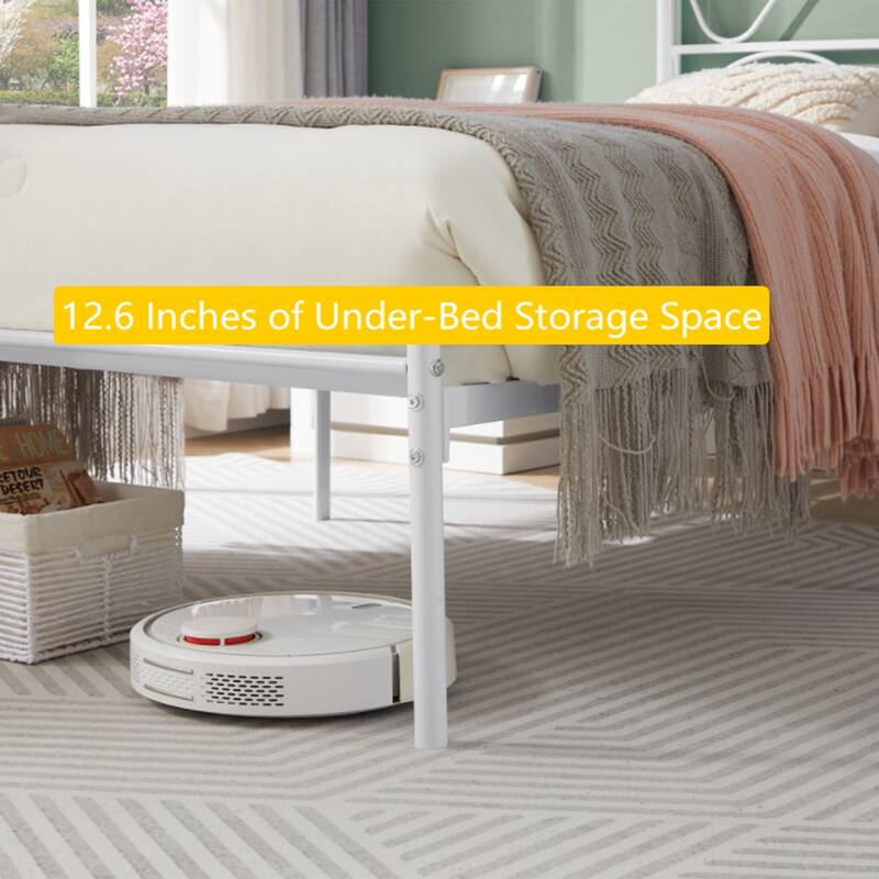 VECELO Wave Design Metal Bed Frame with 12.6" Underbed Storage High Headboard Industrial Platform Bed