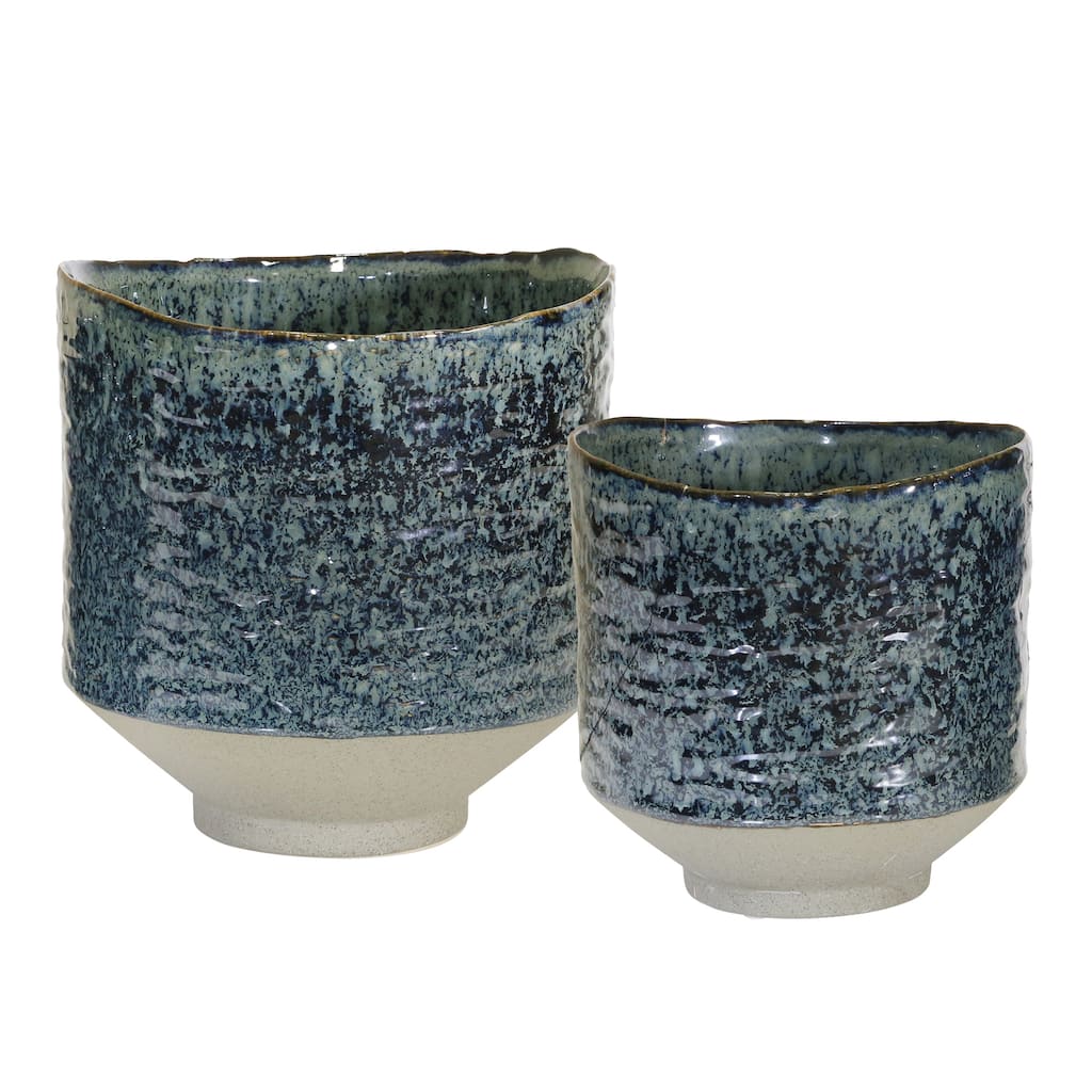 S/2 Ceramic Planters 8"/7" ,Blue Rf