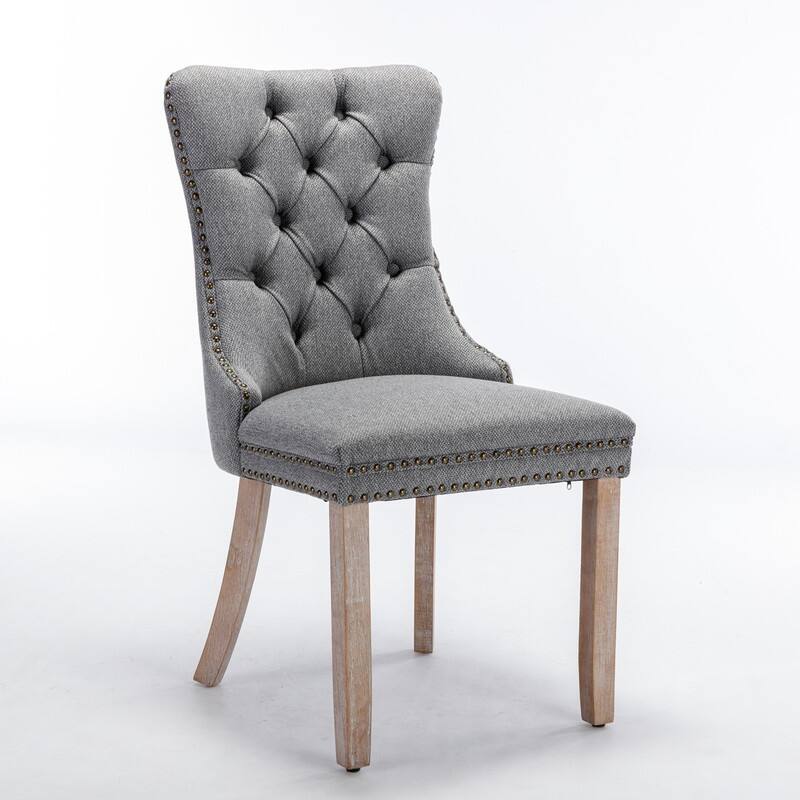 Modern/Contemporary Linen Dining Chair with Solid Wood Legs（Set of 2）