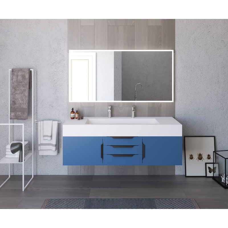 Nile 60" Wall Mounted Bathroom Vanity Set w/ White Top