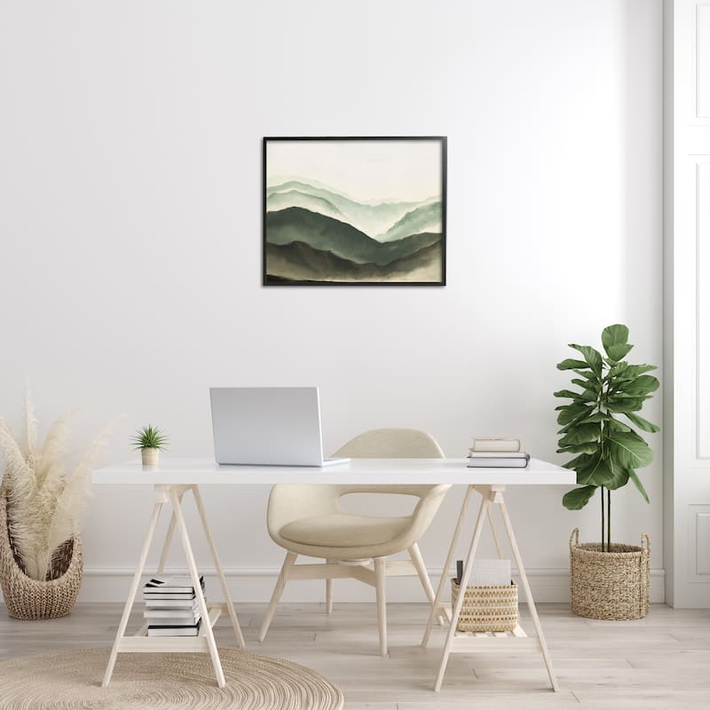Stupell Misty Mountain Range Atmospheric Landscape Watercolor Painting Framed Wall Art, Design by JJ Design House LLC - Green