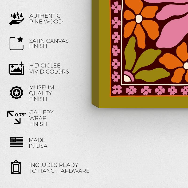 Wynwood Studio Canvas Abstract My Favorite Floral Tile II Pink and Army Green Modern & Contemporary Wall Art Canvas Print