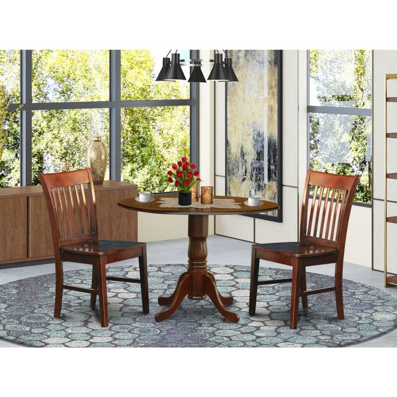 HomeStock 3-Piece Round Mahogany Finish Solid Wood Top Dining Table with 2-Chairs