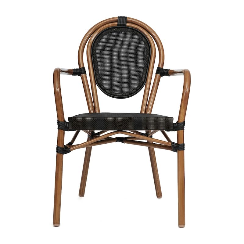 2 Pack All-Weather Commercial Paris Chairs with Arms and metal Frames