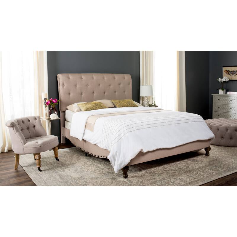 SAFAVIEH Kathie Upholstered Tufted Rolled Back Bed